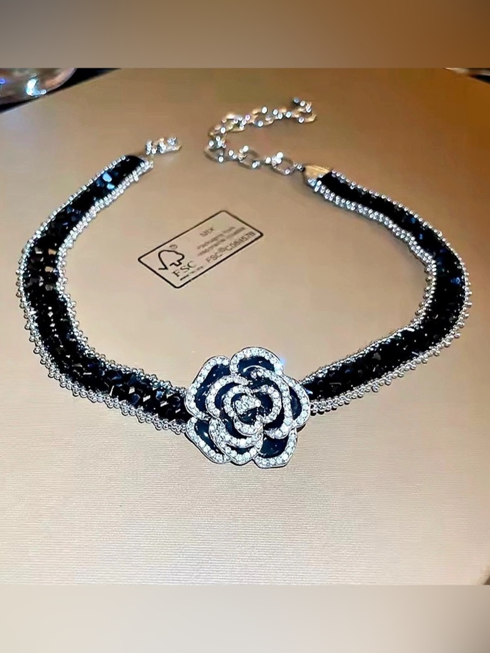 New Cindy Crystal Choker Necklace Black & Silver